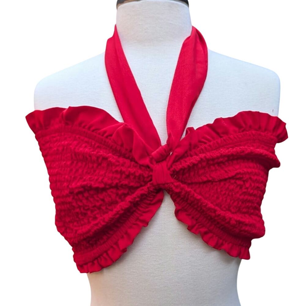Red Smocked Tie-Front Bandeau Tube Top sz 1X